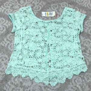 Green Lace Appliqué Top with open back NWT